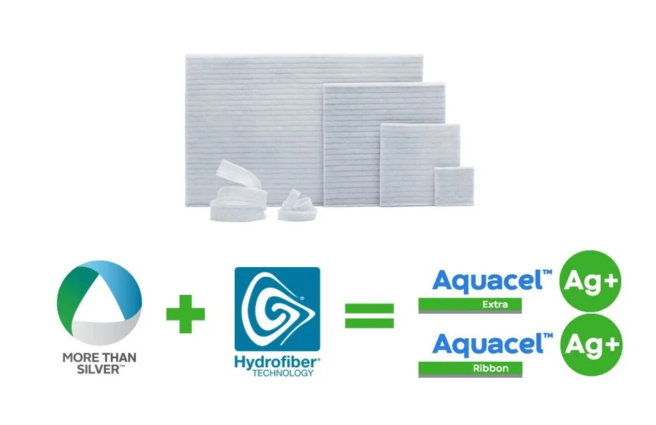 Aquacel™ Ag+ Extra and Aquacel™ Ag+ Ribbon Dressing with Hydrofiber™ Technology and Ag+ Technology - a unique ionic silver.