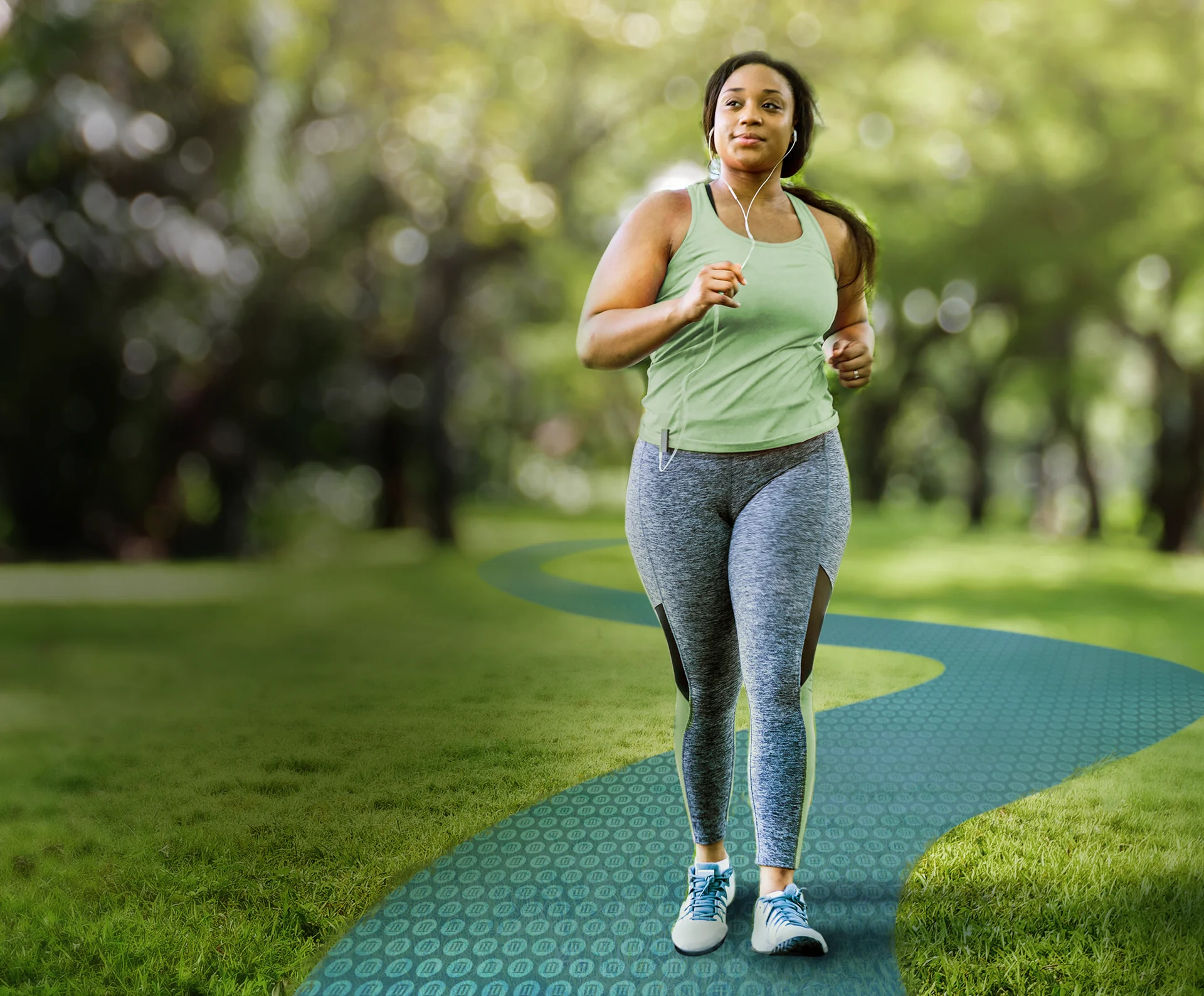 a woman standing on a green mat