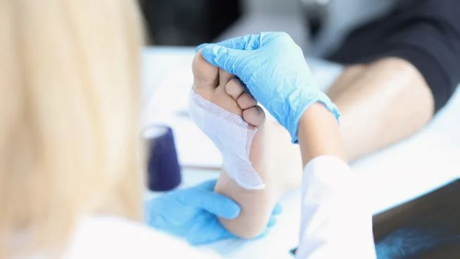 a person wearing gloves and a glove