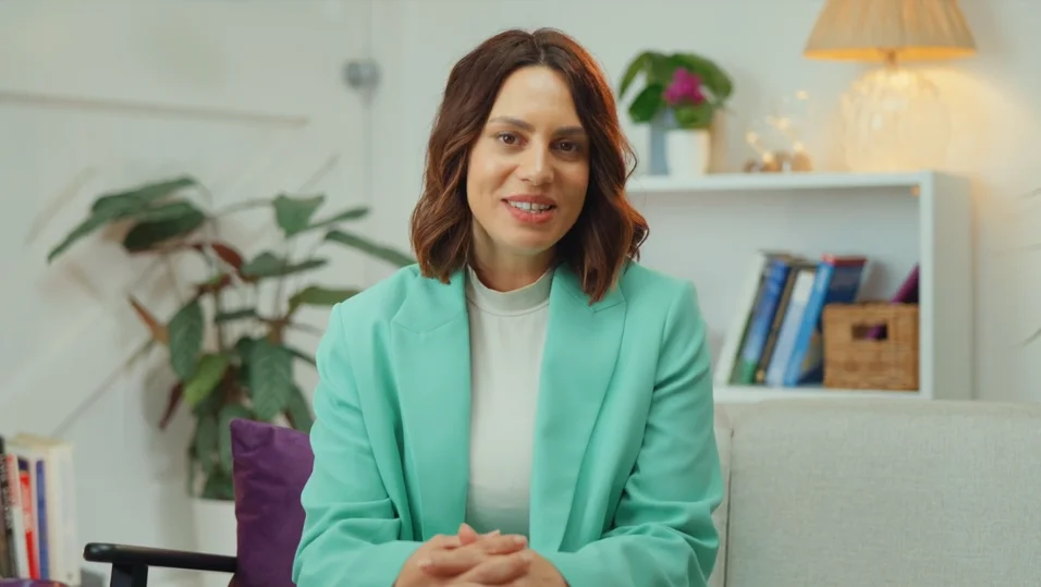 a woman sitting in a chair
