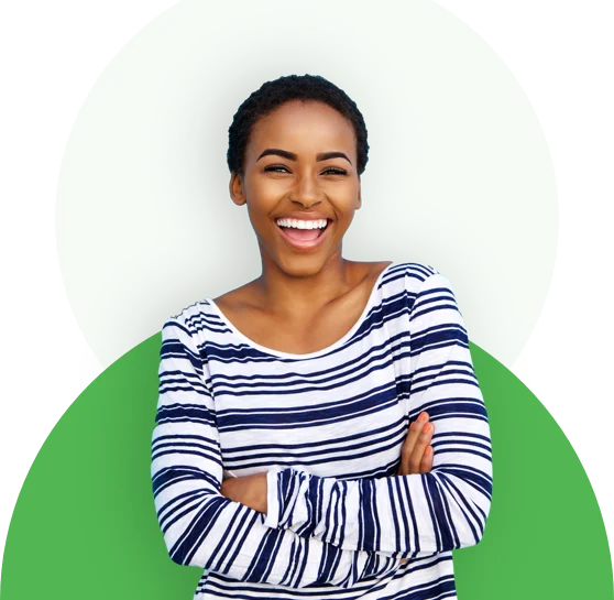 a woman in a striped shirt